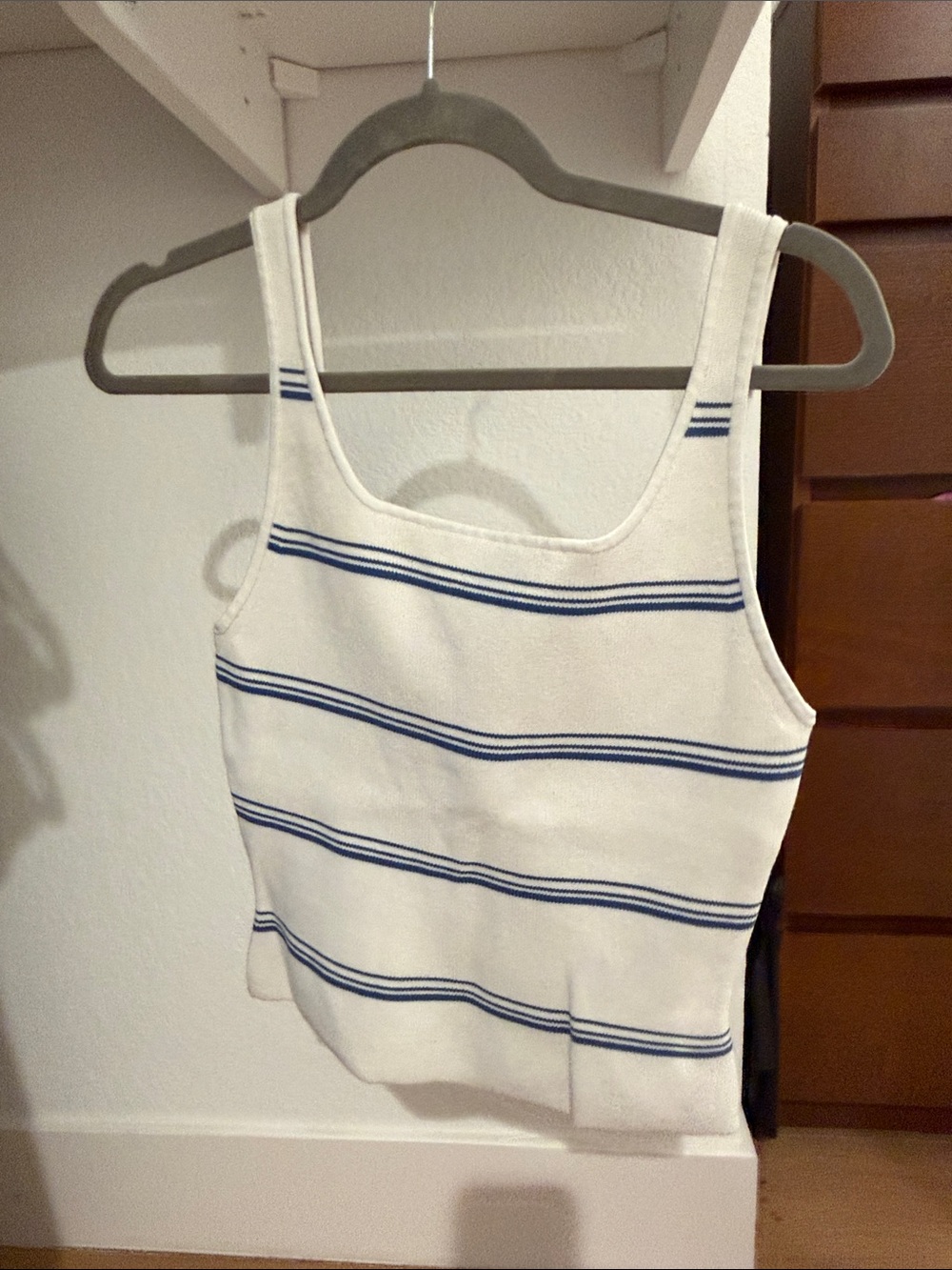 Babaton White Tank Top with Navy Stripes